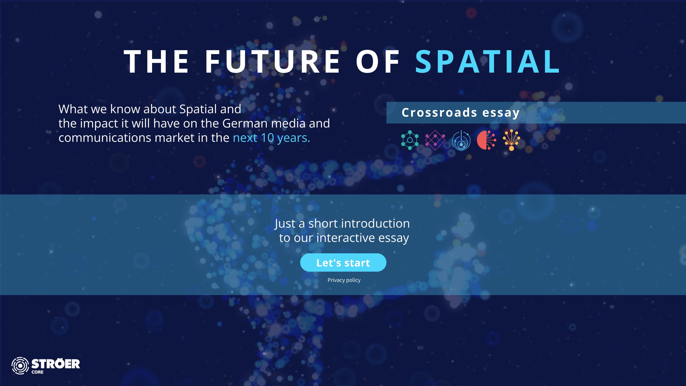 Einführung in das Thema „The Future of Spatial“ mit interaktivem Essay und Start-Button.