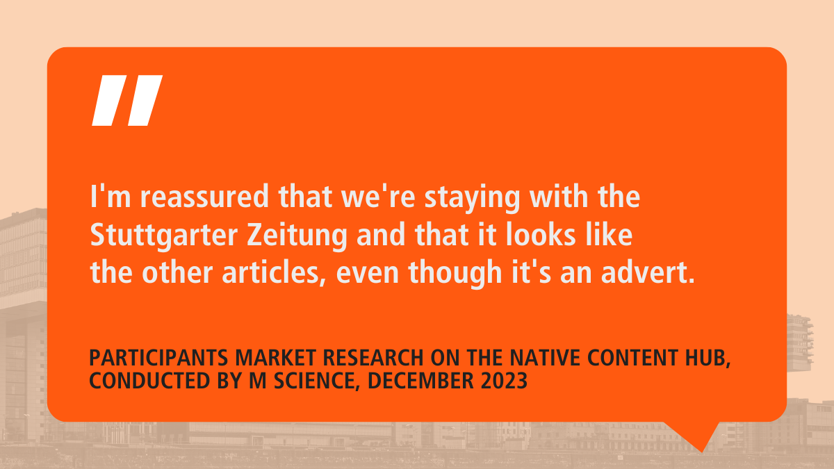Quote from a market research study on native content in the Stuttgarter Zeitung.