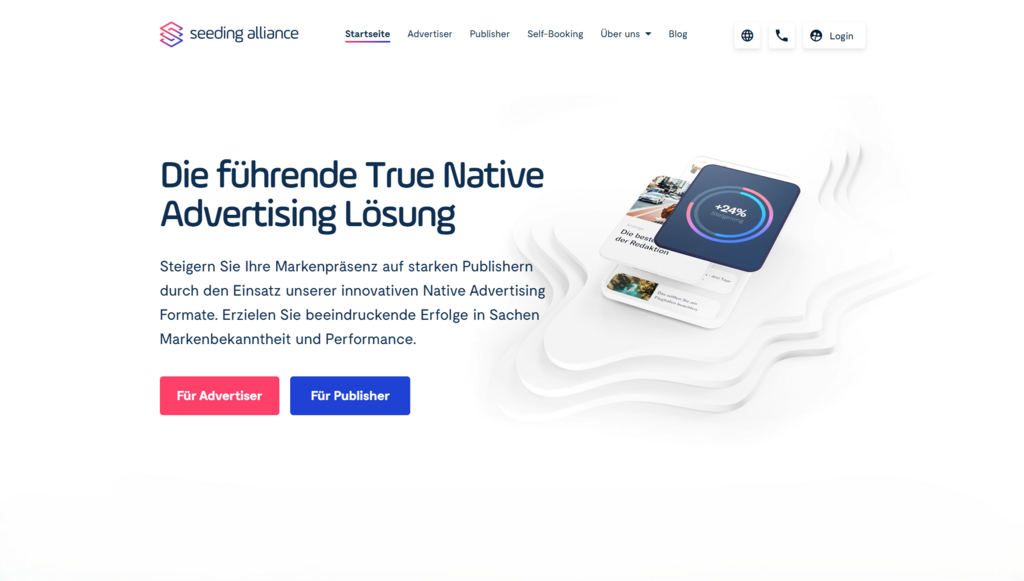 Screenshot der Website von Seeding Alliance mit Fokus auf Native Advertising.